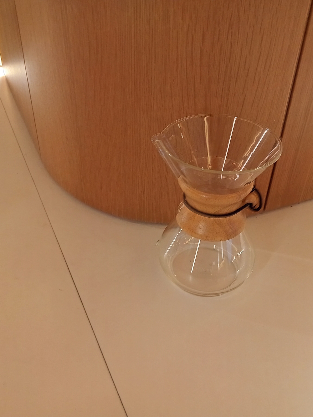 Glass Pour-Over Coffee Maker with Brown Wood Collar